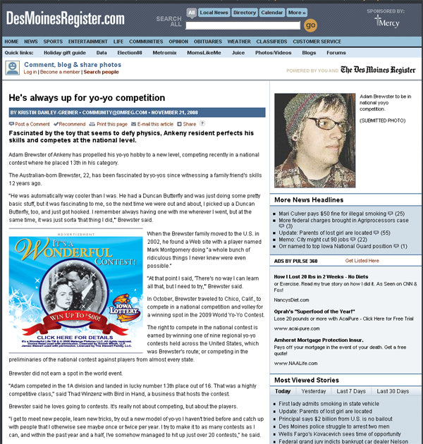 Adam Brewster Featured in DesMoinesRegister